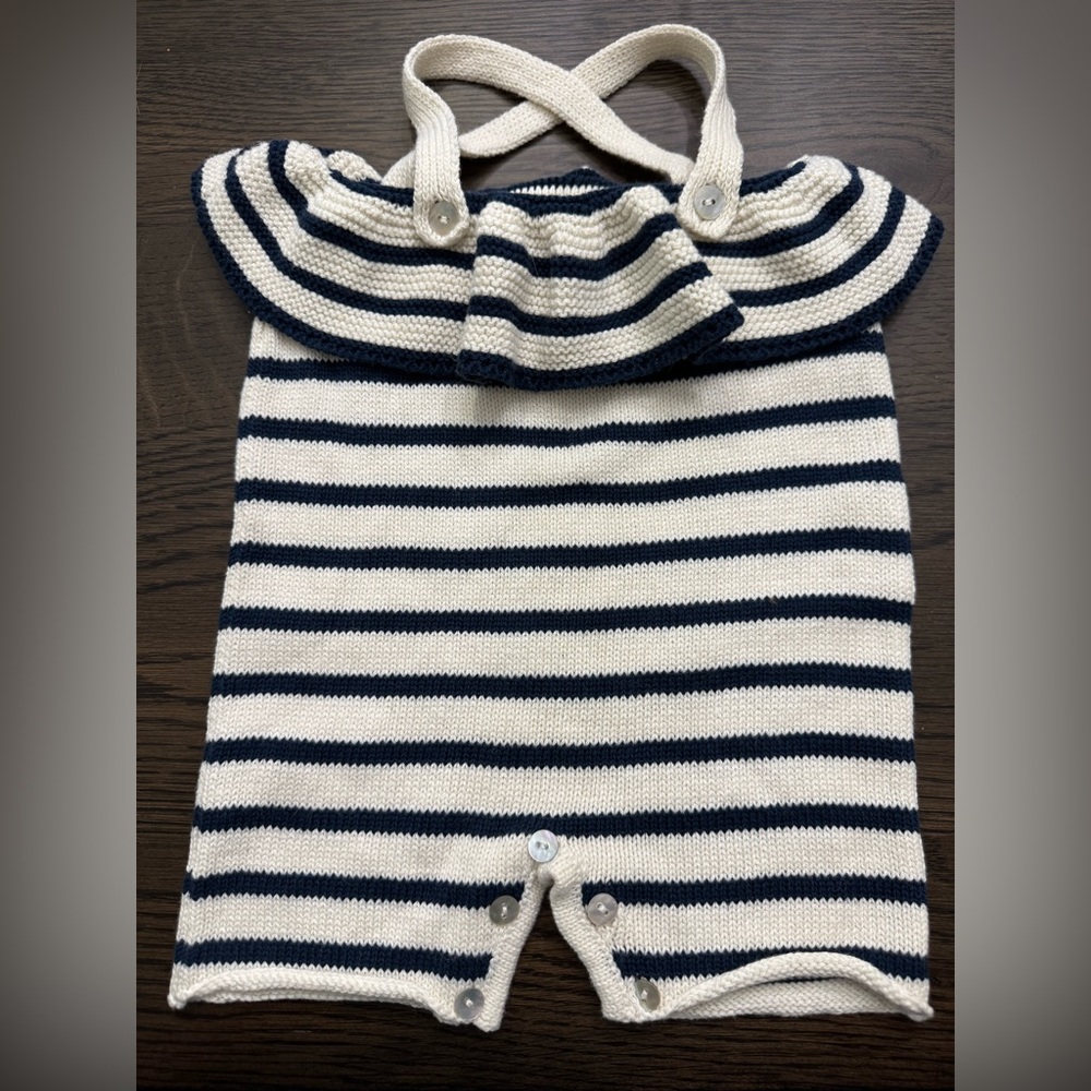 Oeuf Navy and Cream Striped Sweater Romper